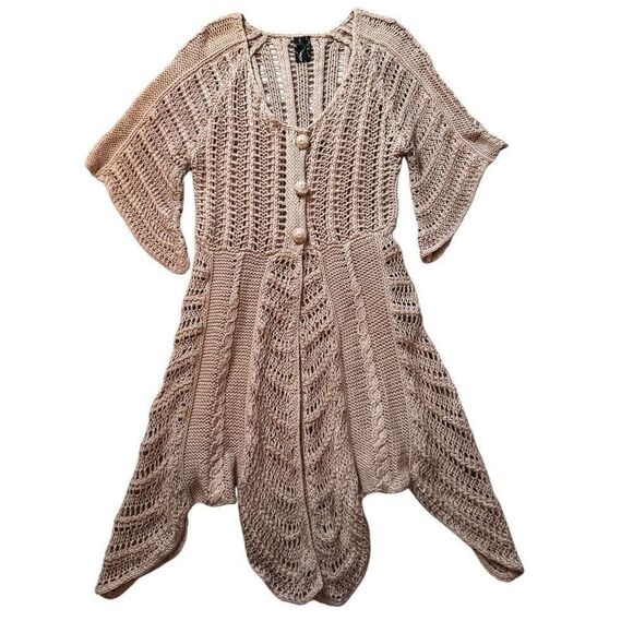 ii Sisters Crochet Open Knit Cardigan Women’s M Fairy Flare Sleeve Tan - Picture 1 of 10